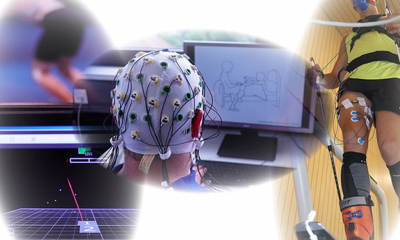 Foto von Elektroden auf Kopf und Beinen